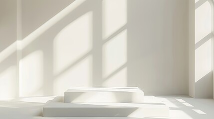 Poster - Bright White Studio Setting Featuring a Minimalist Square Podium and Natural Light