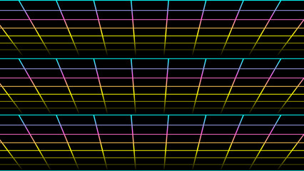 Abstract rainbow wallpaper with geometric gradient mesh grid and squares on black background, template, black backdrop