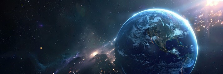 Aufkleber - Ethereal Landmasses Float Above Planet Surrounded by Stars and Cosmic Light Bridges