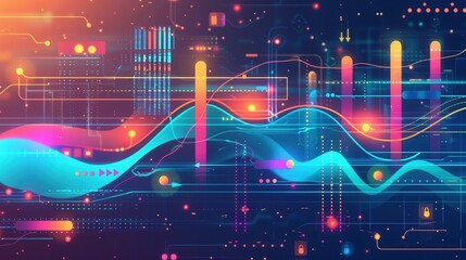Poster - Scientific data visualization, AI techniques, flat design illustration