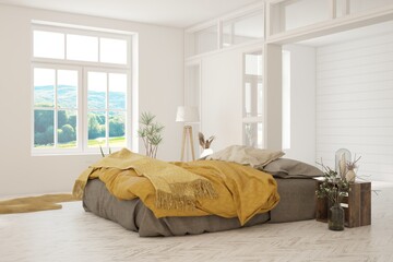 Wall Mural - White bedroom concept. Scandinavian interior design. 3D illustration