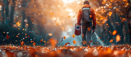 Poster - Autumnal Walk Through a Shower of Leaves