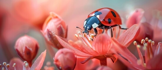 Canvas Print - Ladybug on a Pink Flower