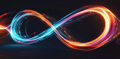 Wall Mural - Colorful Neon Infinity Light Trails on Dark Background