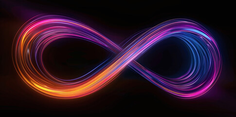 Wall Mural - Colorful Neon Infinity Light Trails on Dark Background