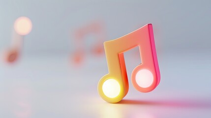 Poster - Colorful Music Note Light Emitting a Vibrant Glow Against a Bright White Background