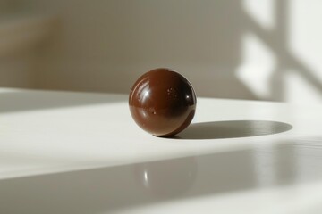 Poster - Minimalist photo of a milk chocolate ball with shadow on a sleek white table