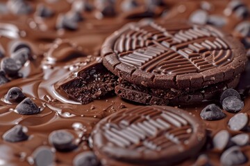 Canvas Print - Closeup of rich, gooey chocolate sandwich cookies oozing with melted chocolate