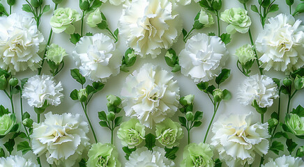 Aufkleber - Pure white background with white carnations mixed with green carnations. Generative AI.