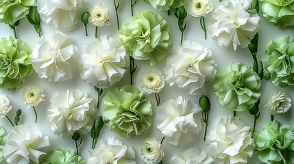 Aufkleber - Pure white background with white carnations mixed with green carnations. Generative AI.