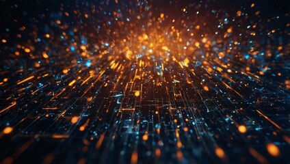 Poster - Wallpaper with glowing particles, abstract tech communication background, high contrast
