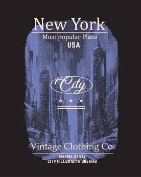 New York City vector print design, Slogan typography text print design, urban vintage clothing, American city t-shirt print design,
