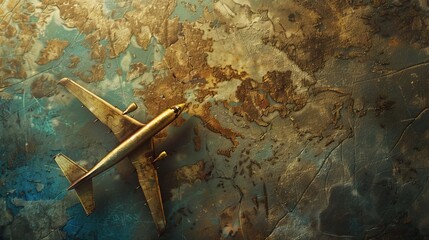 A miniature airplane on a textured background, symbolizing travel and adventure.