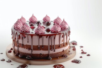 Poster - Glamour glossy cake isolated on clear empty white background. Generative AI.