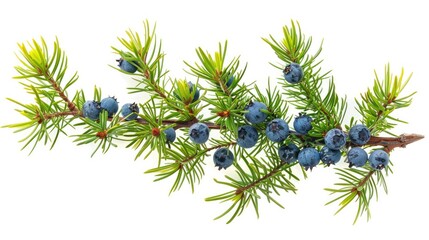 fresh juniper branch with vibrant blue berries, ideal for nature, botanical, or culinary themes in p