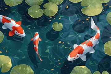 Koi fish swimming in pond 