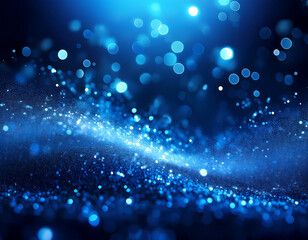 Aufkleber - Firefly Blue Glow Particle Background- An abstract background with blue glowing particles and bokeh,