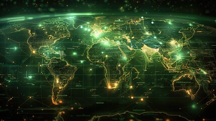 Aufkleber - A science fiction neon green and black world map featuring. Generative AI.