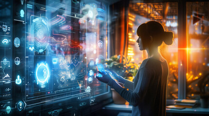 Person interacting with futuristic technology 