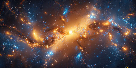 Poster - A breathtaking view of a galactic cluster, each galaxy with distinct shapes and colors, seen from a space station, intricate and vibrant. Generative AI.