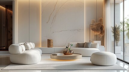 Modern minimalist interior design with elegant furniture, high-resolution, detailed decor, luxurious feel. Generative AI.