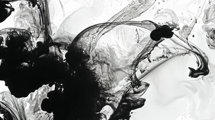 Poster - Abstract black ink splash swirling in water. Liquid flow of paint texture