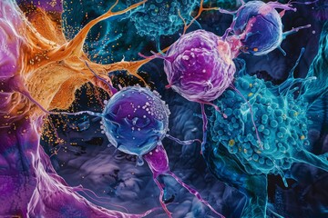 Poster - Colorful and detailed representation of neural synapses in an abstract brain network