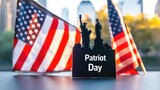 Patriot day, 9.11 September 11 every year in memory of the people who died during the terrorist attacks of 2001, skycraper american twin banner, copy space, background.