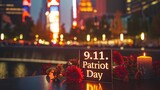Patriot day, 9.11 September 11 every year in memory of the people who died during the terrorist attacks of 2001, skycraper american twin banner, copy space, background.