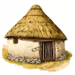 Sticker - Traditional Straw Roof Cottage with Stone Walls