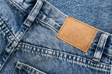 empty copy space patch. fashion detailed background. brown leather label. blank frame clothing tag. 