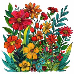 Canvas Print - Vibrant Floral Illustration with Colorful Blooms