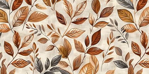 Poster - modern abstract floral background featuring stylized leaves in earthy chintz hues on a linen texture