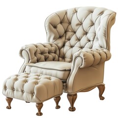 Sticker - Elegant Tufted Armchair with Ottoman in Neutral Color