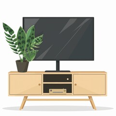 Wall Mural - Modern Living Room with Television and Potted Plant