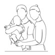 © nasharaga - one continuous single drawn line art doodle parent, mom, woman, dad, mother, kid, newborn, baby isolated hand drawn outline image on white background
