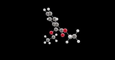 Wall Mural - Diethyl phthalate molecule, rotating 3D model of phthalate ester, looped video on a black background