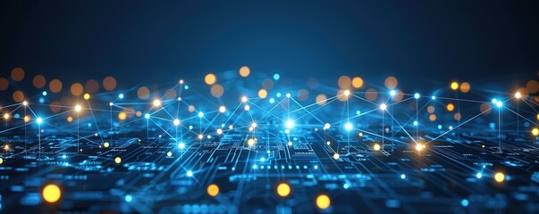 Wall Mural - a futuristic blue and yellow background flashes above the motherboard
