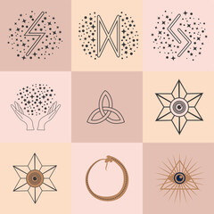 Wall Mural - Set of magic symbols, celestial seamless pattern. Astrological, magical and esoteric symbols.