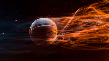 Wall Mural - A Dynamic MomentA Spinning Basketball Captured in Motion Against a Black Background