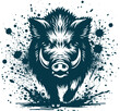 © Volodimir Basov - Vector monochrome illustration of angry ferocious wild boar with big fangs on transparent background