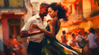 © Paula - Couple dancing salsa on a vibrant street with blurred background