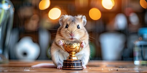 Canvas Print - A small rodent holding a trophy. AI.