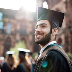 Canvas Print - A proud graduate smiles as he celebrates his achievement. AI.