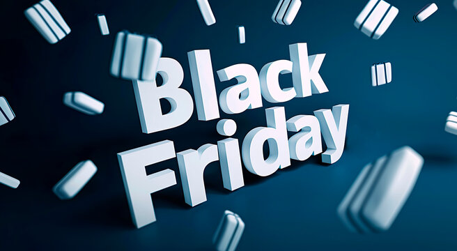  Black Friday banner in white 3D letters. Black Friday sales concept