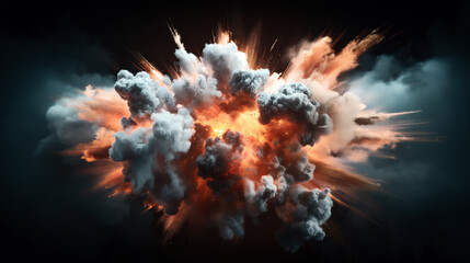 Poster - A dramatic image of a large explosion with billowing smoke and fiery debris against a dark background.