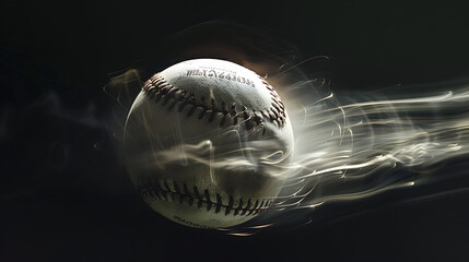 Wall Mural - The Thrill of the GameA Spinning Baseball in Motion Against a Stark Black Background