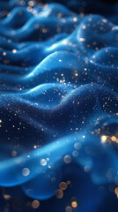 Wall Mural - abstract blue background, digital landscape with undulating blue waves with sparkling dots, futuristic data stream	