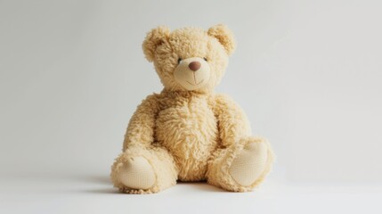 Cuddly teddy bear sitting or standing against a clean, white background