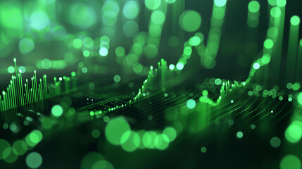 Fototapete - 3d green graphs, finance data visualisation, global business finances and digital interface concept